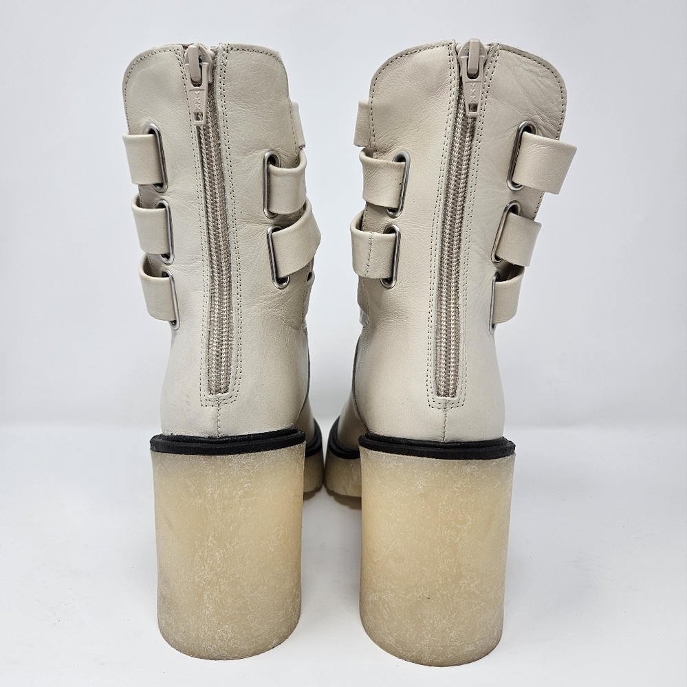 Free People Jesse Cut-Out Ivory Leather Platform Ankle Boots Sz 8 & 9 Boho - Picture 6 of 16
